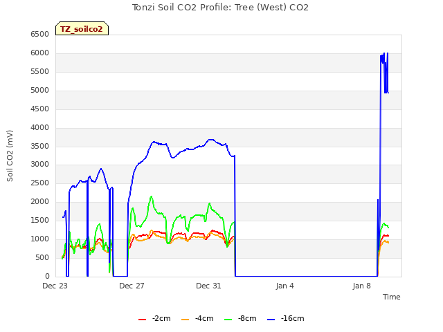 Explore the graph:Tonzi Soil CO2 Profile: Tree (West) CO2 in a new window