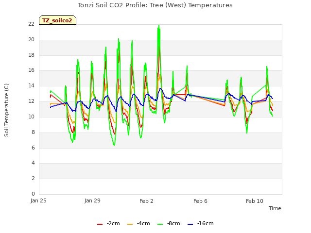 Explore the graph:Tonzi Soil CO2 Profile: Tree (West) Temperatures in a new window