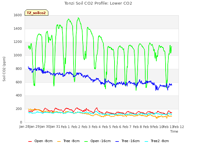 plot of Tonzi Soil CO2 Profile: Lower CO2