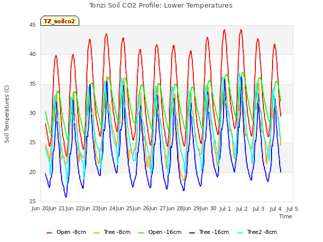 plot of Tonzi Soil CO2 Profile: Lower Temperatures