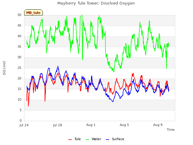 Explore the graph:Mayberry Tule Tower: Disolved Oxygen in a new window