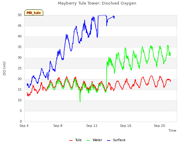 Explore the graph:Mayberry Tule Tower: Disolved Oxygen in a new window