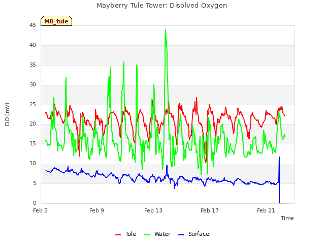 Explore the graph:Mayberry Tule Tower: Disolved Oxygen in a new window