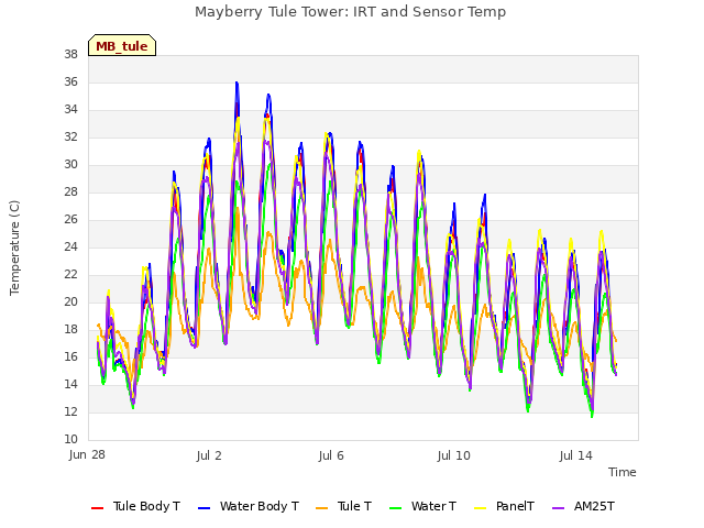 Explore the graph:Mayberry Tule Tower: IRT and Sensor Temp in a new window