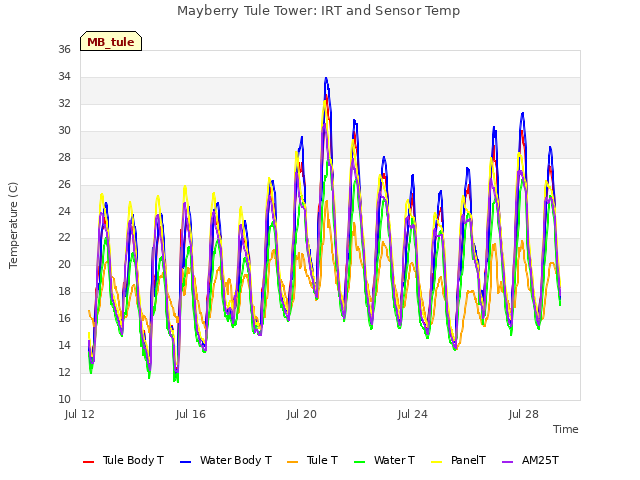 Explore the graph:Mayberry Tule Tower: IRT and Sensor Temp in a new window
