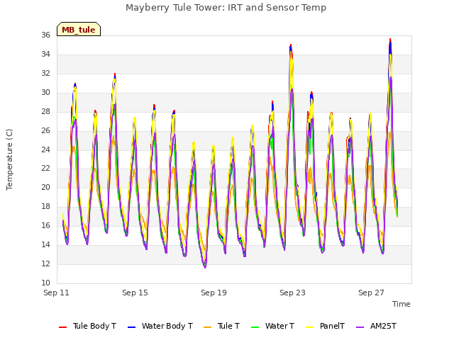Explore the graph:Mayberry Tule Tower: IRT and Sensor Temp in a new window