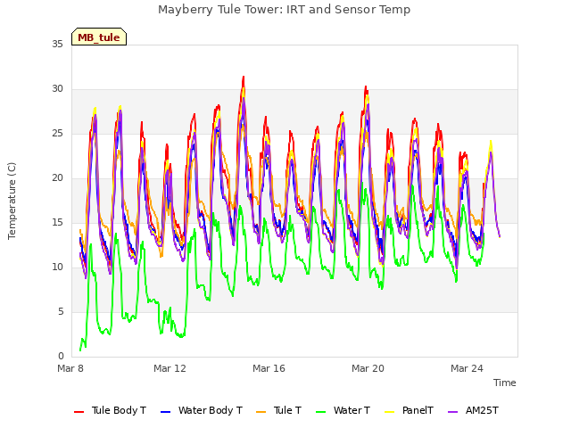 Explore the graph:Mayberry Tule Tower: IRT and Sensor Temp in a new window