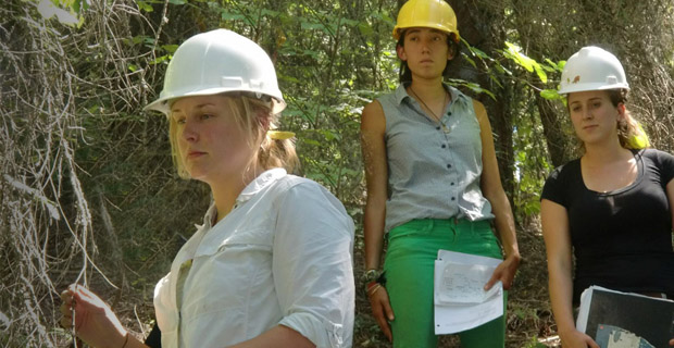 Students at class in the woods at the 2011 Forestry Camp. Left to right: Christine Stontz, Alex Christensen, and Alanna McDermott. PHOTO: Richard Standiford