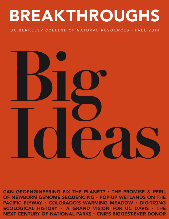 cover Image of Breakthroughs Magazine, Big Ideas set in black against an orangish-red background